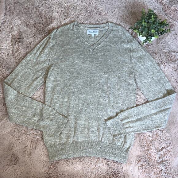 Lucky Brand White Label Tan Men's Cotton V-Neck Casual Sweater Small - Picture 2 of 9
